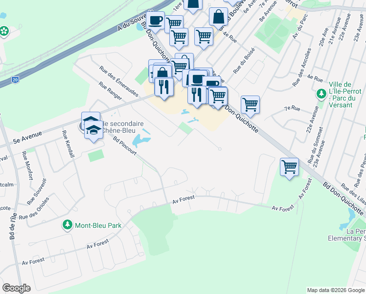 map of restaurants, bars, coffee shops, grocery stores, and more near 197 Rue André Lacombe in L'Île-Perrot