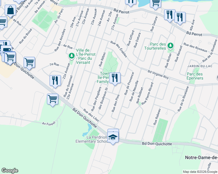map of restaurants, bars, coffee shops, grocery stores, and more near 95 Rue des Bouleaux in L'Île-Perrot