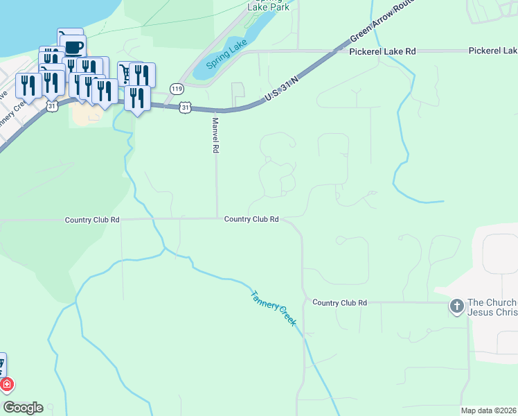 map of restaurants, bars, coffee shops, grocery stores, and more near 1050 Grand Ridge in Petoskey
