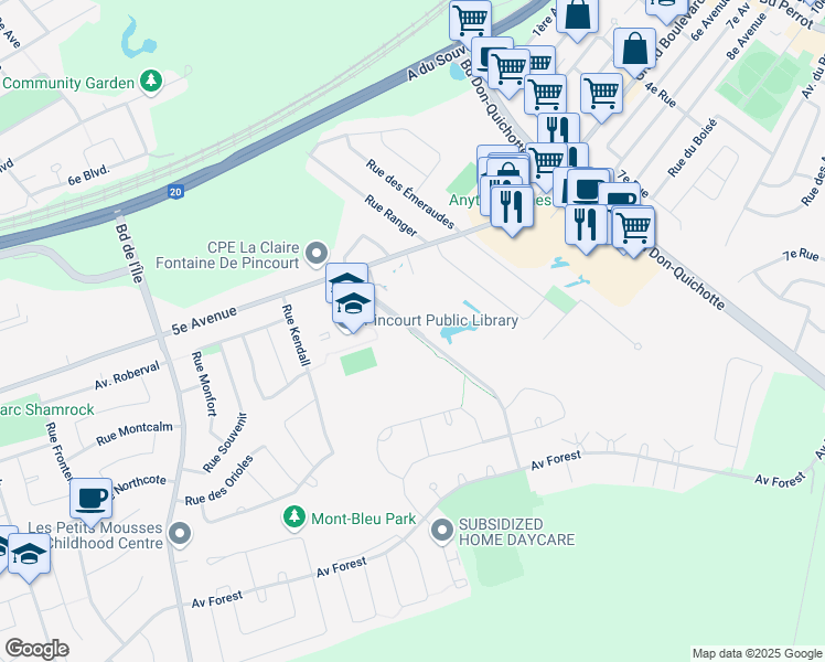 map of restaurants, bars, coffee shops, grocery stores, and more near 281 Boulevard Pincourt in Pincourt