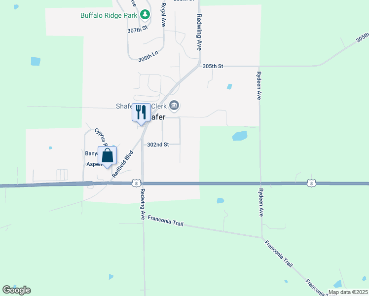 map of restaurants, bars, coffee shops, grocery stores, and more near 30225 Ridgewood Avenue in Shafer