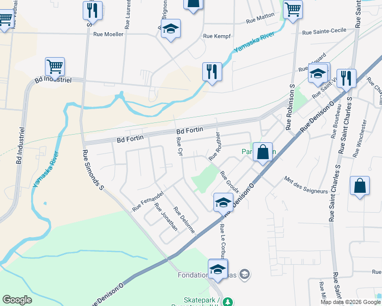 map of restaurants, bars, coffee shops, grocery stores, and more near 209 Rue Groulx in Granby