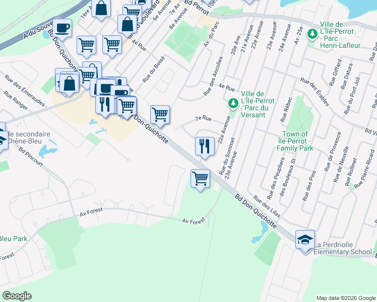 map of restaurants, bars, coffee shops, grocery stores, and more near 500 22e Avenue in L'Île-Perrot