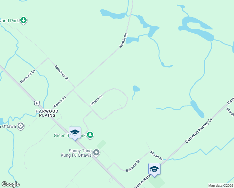 map of restaurants, bars, coffee shops, grocery stores, and more near 31 O'Hara Drive in Ottawa