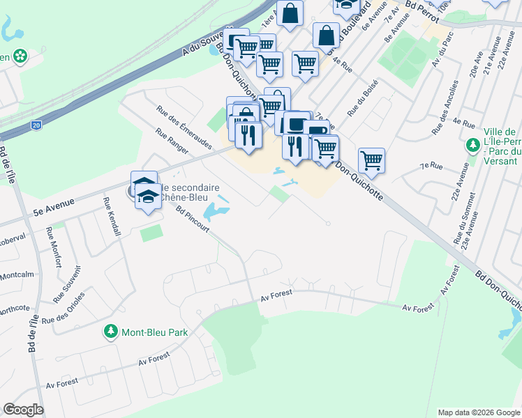 map of restaurants, bars, coffee shops, grocery stores, and more near 138 Rue René-Émard in L'Ã�Le-Perrot