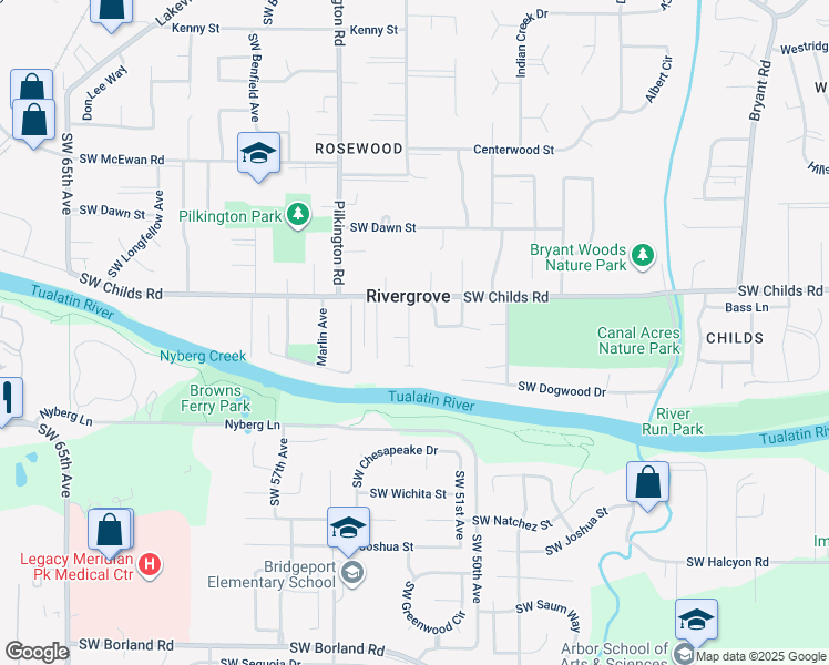 map of restaurants, bars, coffee shops, grocery stores, and more near in Rivergrove
