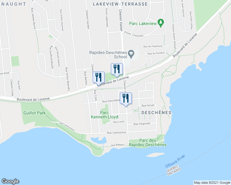 map of restaurants, bars, coffee shops, grocery stores, and more near 25 Rue Saint-Médard in Gatineau