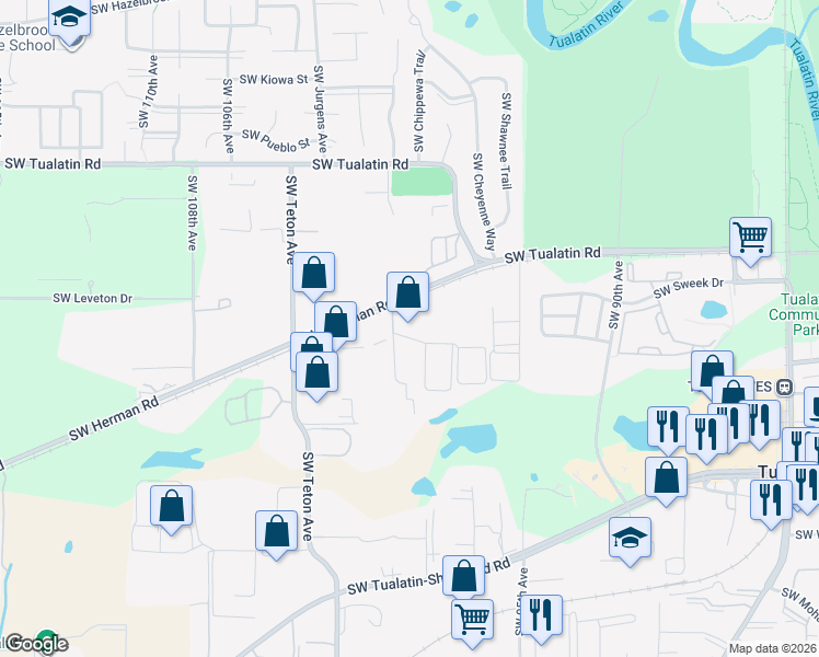 map of restaurants, bars, coffee shops, grocery stores, and more near 9730 Southwest Herman Road in Tualatin