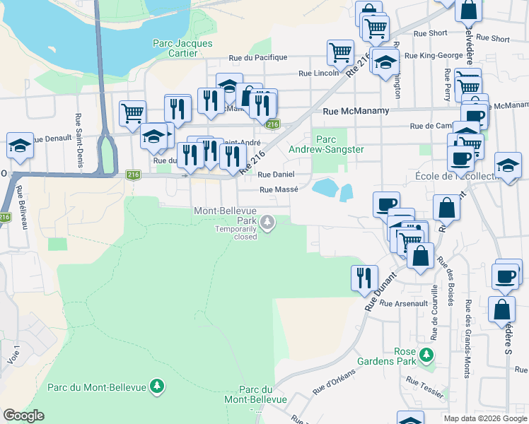 map of restaurants, bars, coffee shops, grocery stores, and more near 1320 Rue Lalemant in Sherbrooke