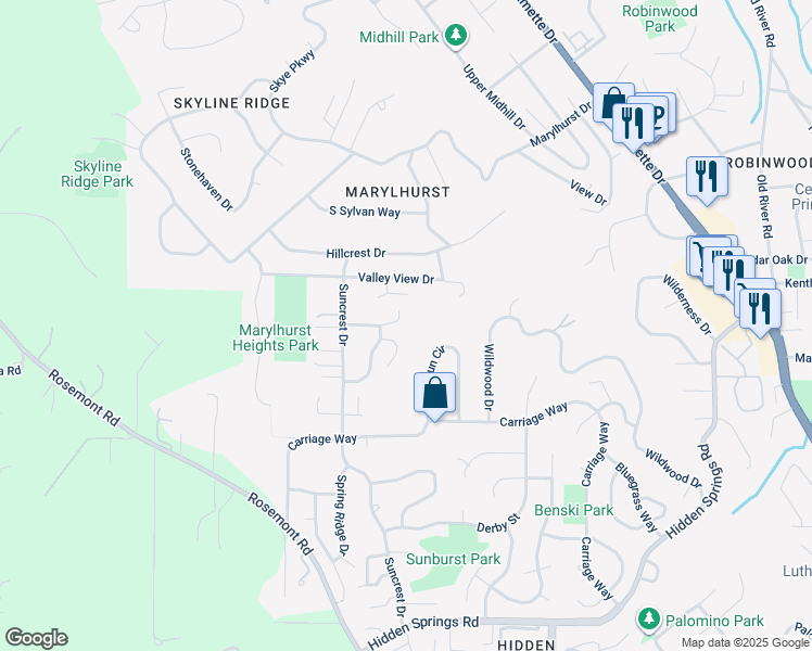 map of restaurants, bars, coffee shops, grocery stores, and more near 2167 Ridgebrook Drive in West Linn