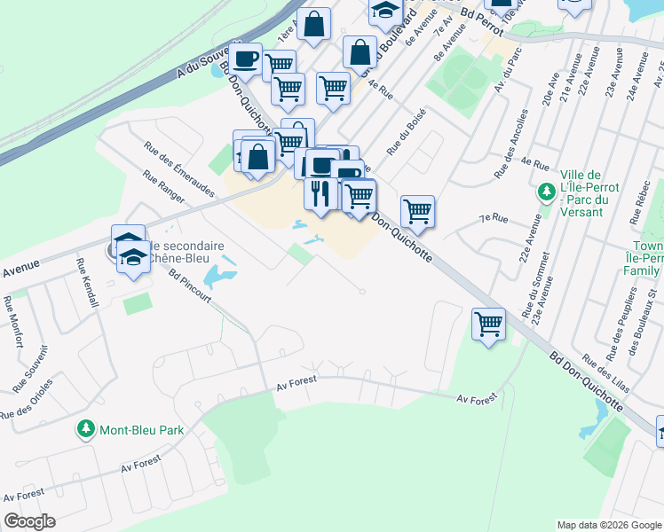 map of restaurants, bars, coffee shops, grocery stores, and more near 25 Rue de Maricourt in L'Île-Perrot
