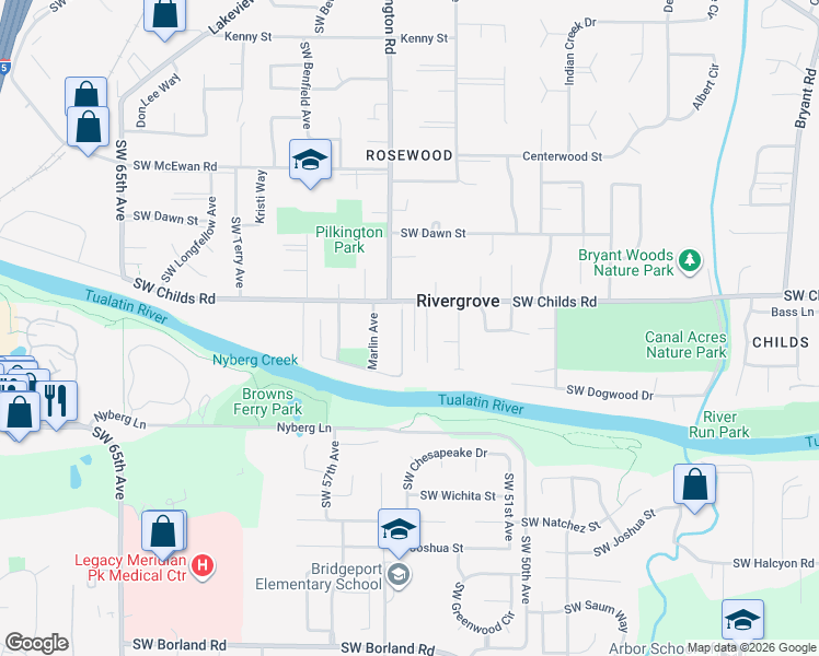 map of restaurants, bars, coffee shops, grocery stores, and more near 19413 Southwest Lorna Lane in Lake Oswego