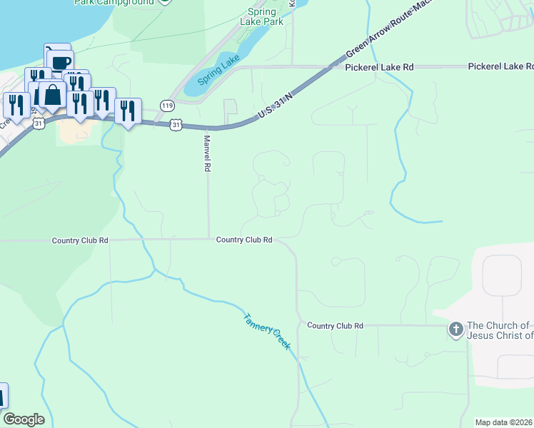 map of restaurants, bars, coffee shops, grocery stores, and more near 1050 Grand Ridge in Petoskey