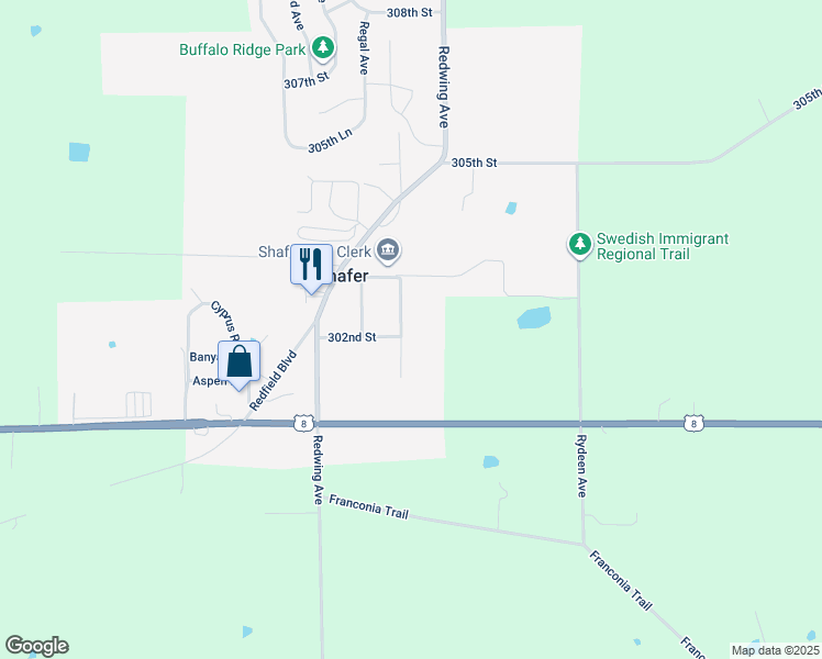 map of restaurants, bars, coffee shops, grocery stores, and more near 30225 Ridgewood Avenue in Shafer