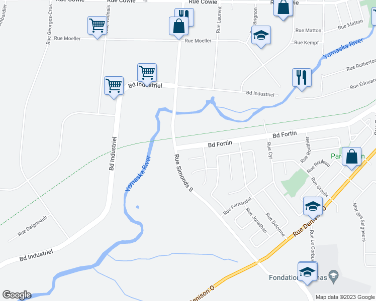 map of restaurants, bars, coffee shops, grocery stores, and more near 280 Boulevard Fortin in Granby
