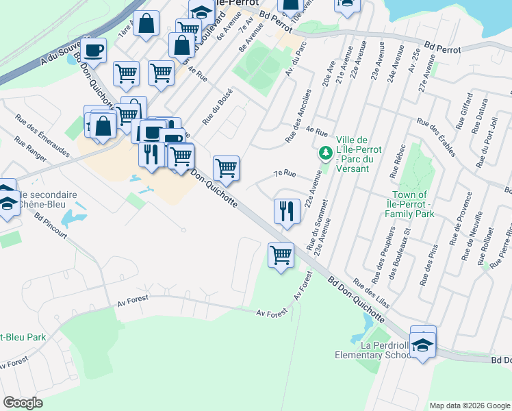 map of restaurants, bars, coffee shops, grocery stores, and more near 500 22e Avenue in L'Île-Perrot