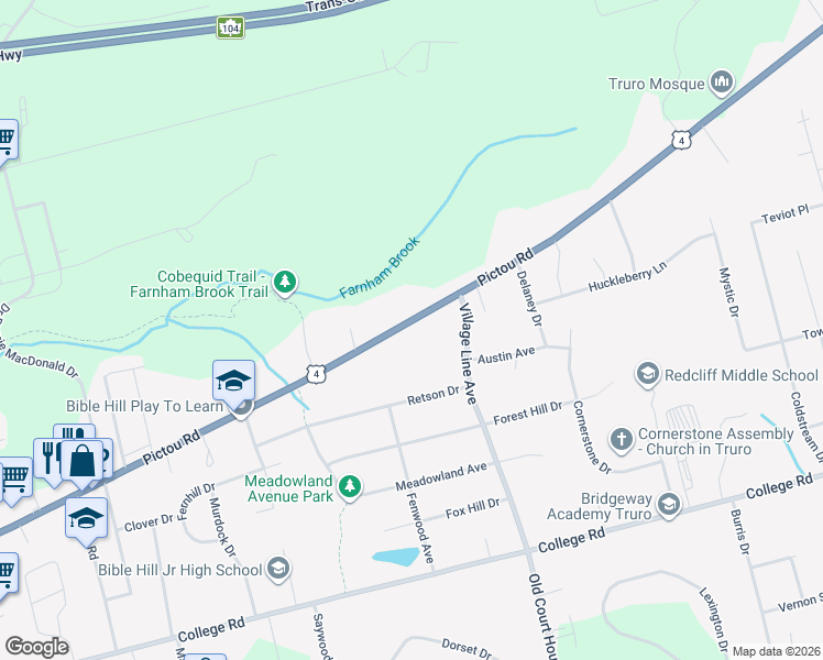 map of restaurants, bars, coffee shops, grocery stores, and more near 402 Pictou Road in Truro