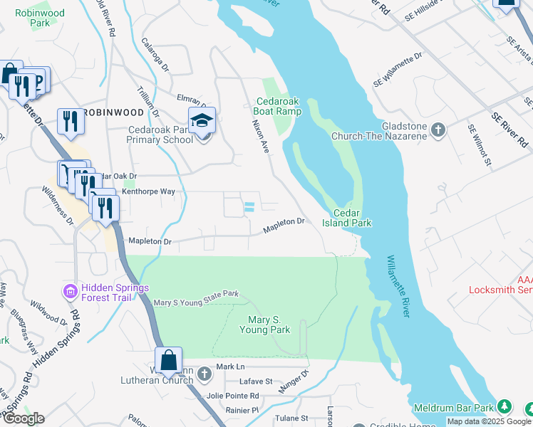 map of restaurants, bars, coffee shops, grocery stores, and more near 4610 Kenthorpe Way in West Linn