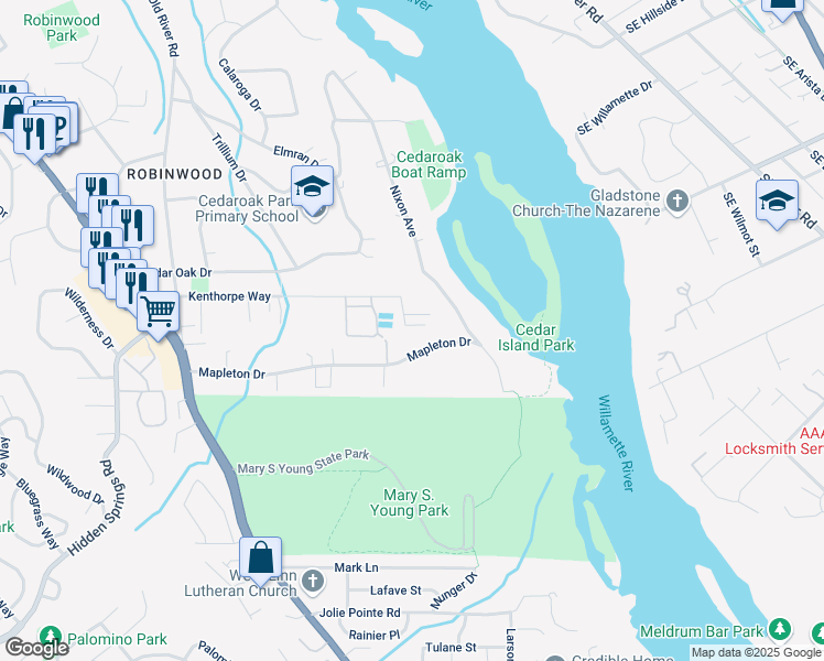 map of restaurants, bars, coffee shops, grocery stores, and more near 4610 Kenthorpe Way in West Linn