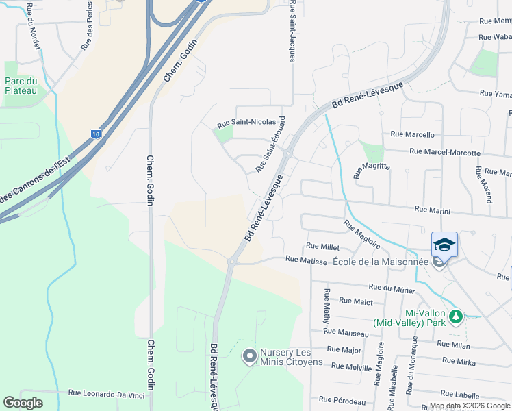 map of restaurants, bars, coffee shops, grocery stores, and more near 5577 Boulevard René-Lévesque in Sherbrooke