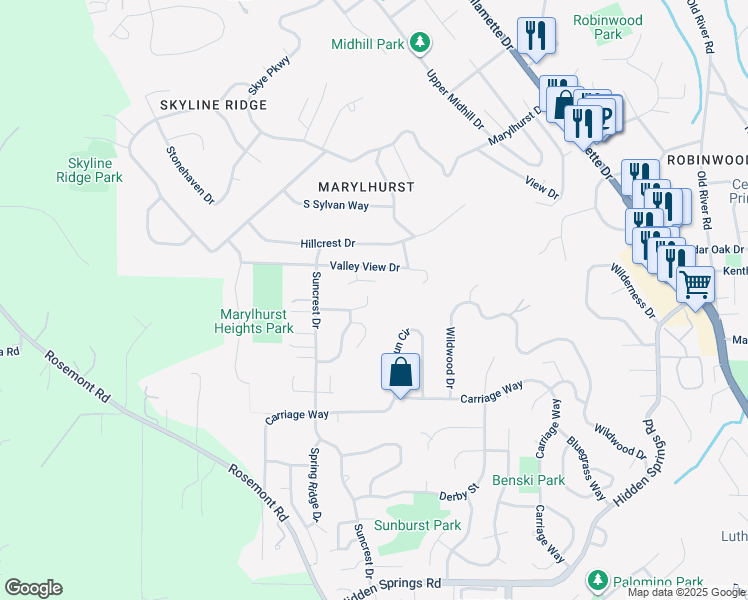 map of restaurants, bars, coffee shops, grocery stores, and more near 2167 Ridgebrook Drive in West Linn