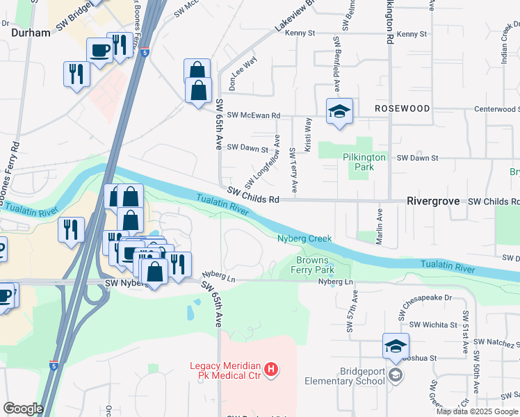 map of restaurants, bars, coffee shops, grocery stores, and more near 6050 Childs Road in Lake Oswego