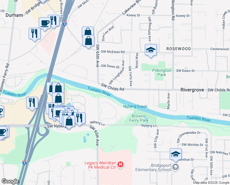 map of restaurants, bars, coffee shops, grocery stores, and more near 6050 Childs Road in Lake Oswego