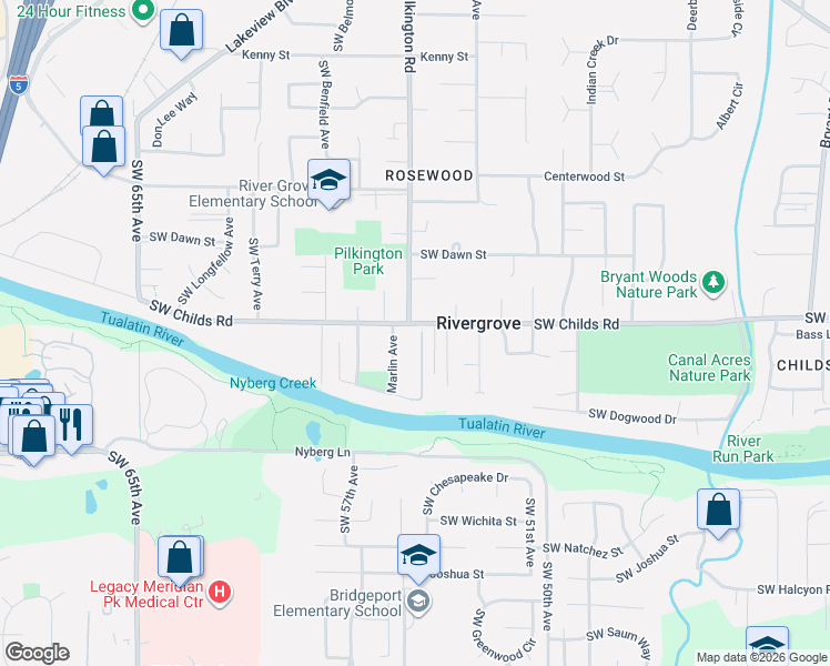map of restaurants, bars, coffee shops, grocery stores, and more near 19319 Dogwood Court in Lake Oswego