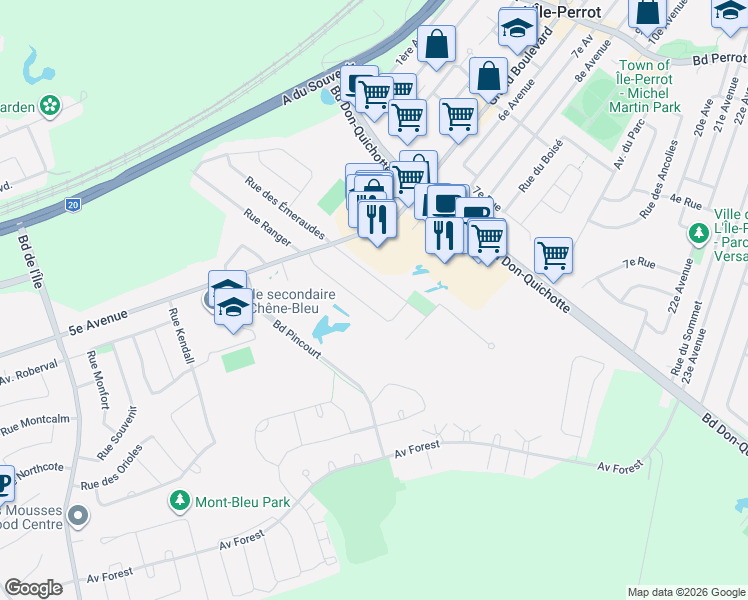 map of restaurants, bars, coffee shops, grocery stores, and more near 93 Rue René-Émard in Pincourt
