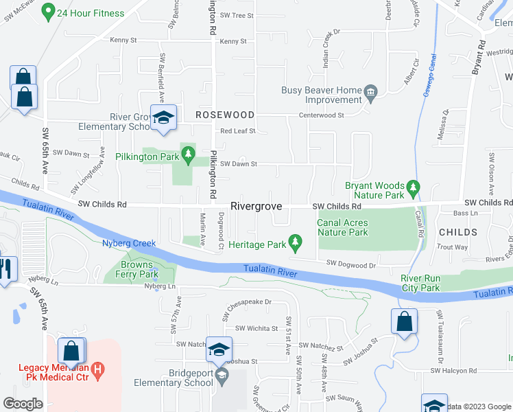 map of restaurants, bars, coffee shops, grocery stores, and more near in Rivergrove