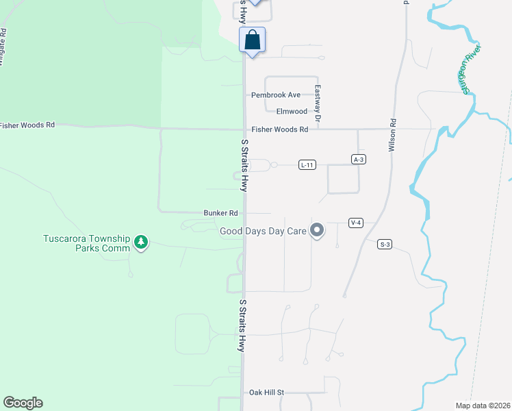 map of restaurants, bars, coffee shops, grocery stores, and more near 5243 South Straits Highway in Indian River