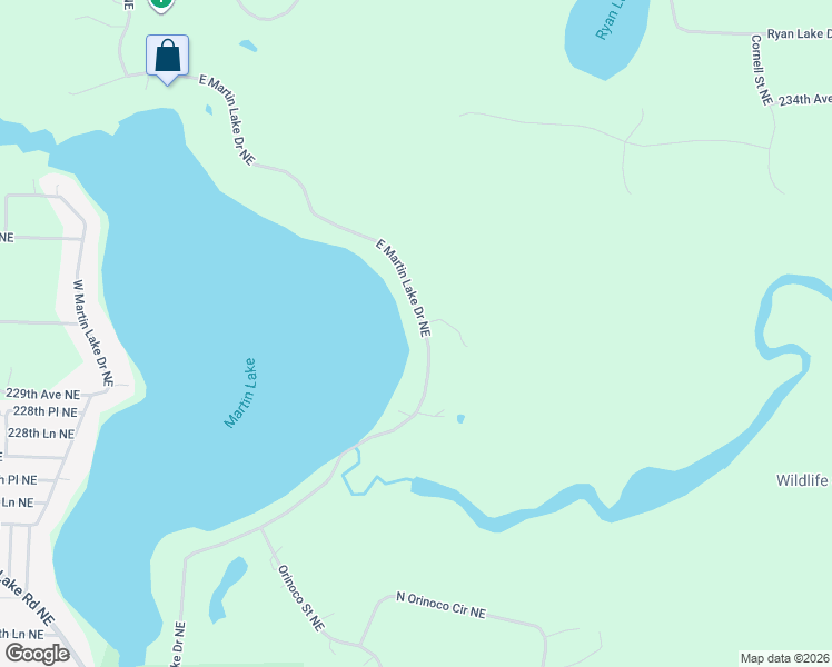 map of restaurants, bars, coffee shops, grocery stores, and more near 23044 East Martin Lake Drive Northeast in Stacy