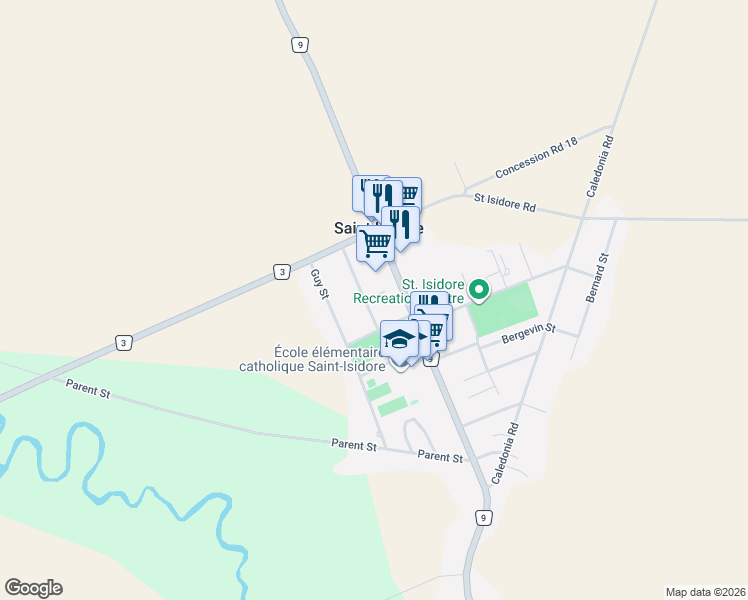 map of restaurants, bars, coffee shops, grocery stores, and more near 10 Lamoureux Street in Saint Isidore