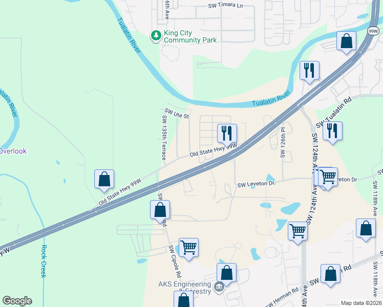 map of restaurants, bars, coffee shops, grocery stores, and more near 18485 Southwest Pacific Drive in Tualatin