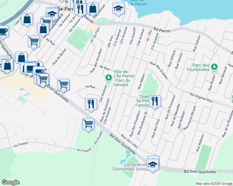 map of restaurants, bars, coffee shops, grocery stores, and more near 403 23e Avenue in L'Île-Perrot