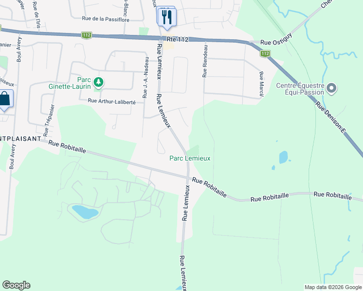 map of restaurants, bars, coffee shops, grocery stores, and more near Rue Lemieux in Granby