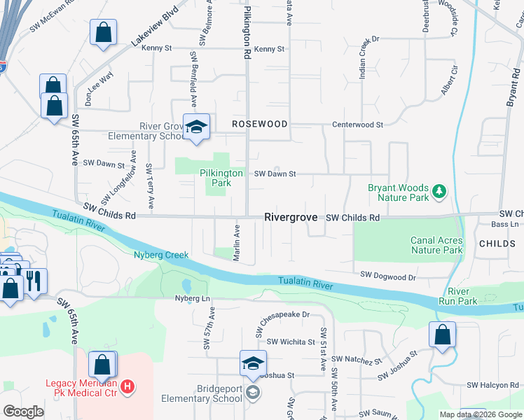 map of restaurants, bars, coffee shops, grocery stores, and more near 19200 Pilkington Road in Lake Oswego