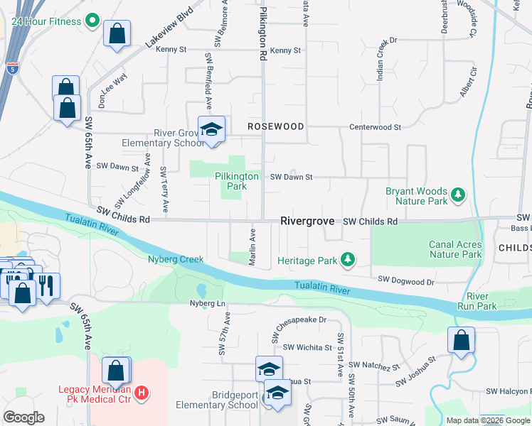 map of restaurants, bars, coffee shops, grocery stores, and more near 19232 Pilkington Road in Lake Oswego