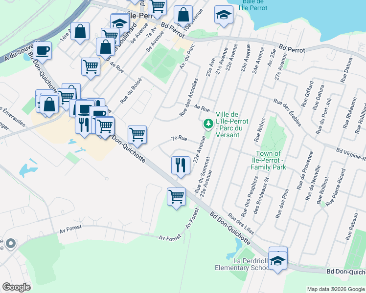 map of restaurants, bars, coffee shops, grocery stores, and more near 317 8e Rue in L'Île-Perrot