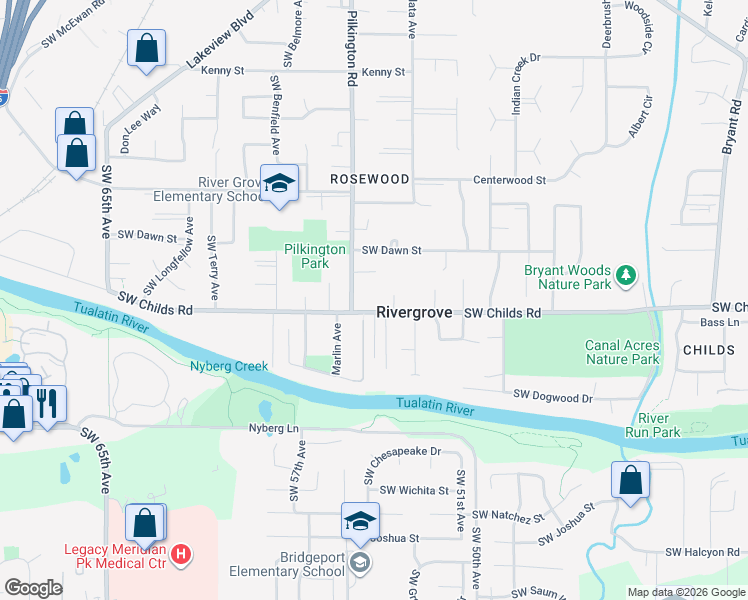 map of restaurants, bars, coffee shops, grocery stores, and more near 19200 Pilkington Road in Lake Oswego