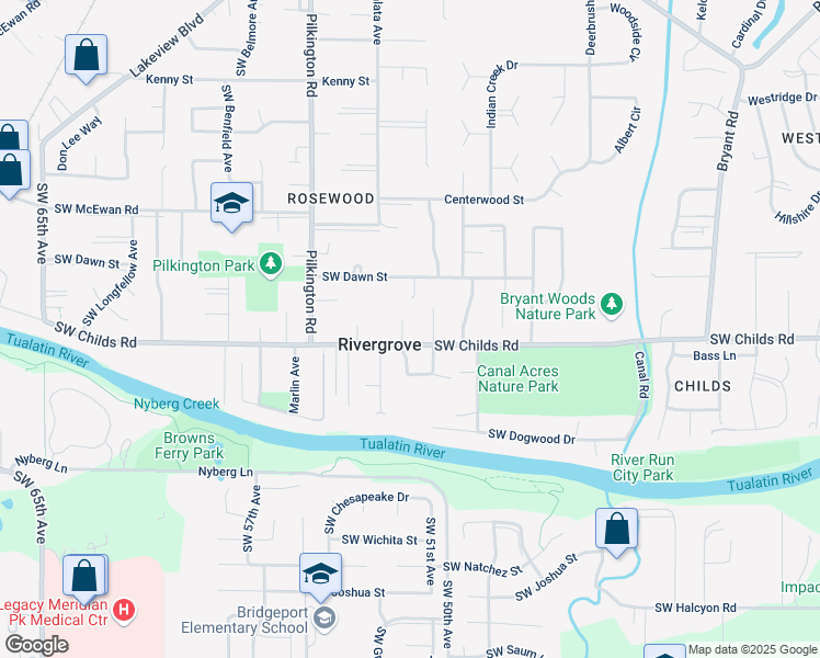 map of restaurants, bars, coffee shops, grocery stores, and more near 19203 Southwest Megly Court in Lake Oswego