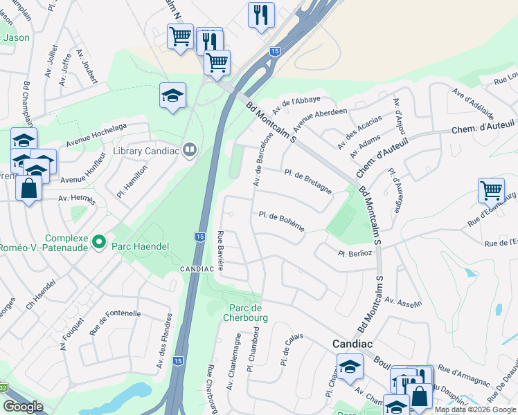 map of restaurants, bars, coffee shops, grocery stores, and more near 34 Avenue de Barcelone in Candiac