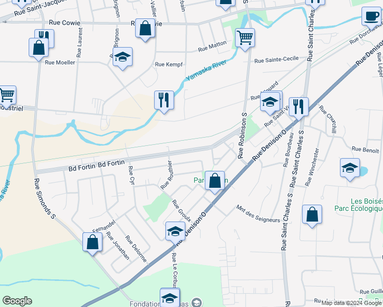 map of restaurants, bars, coffee shops, grocery stores, and more near 44 Boulevard Fortin in Granby