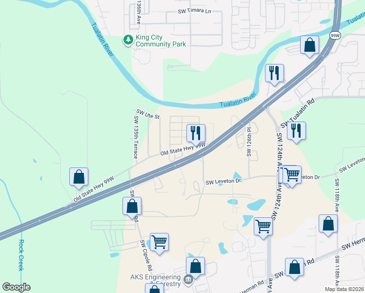 map of restaurants, bars, coffee shops, grocery stores, and more near 18485 Southwest Pacific Drive in Tualatin