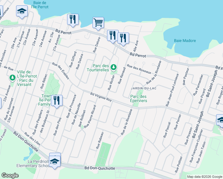 map of restaurants, bars, coffee shops, grocery stores, and more near 154 Rue Renaud in Notre-Dame-de-l'Île-Perrot