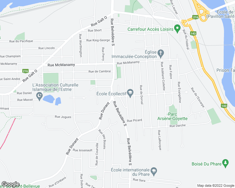 map of restaurants, bars, coffee shops, grocery stores, and more near 1281 Rue McIntosh in Sherbrooke