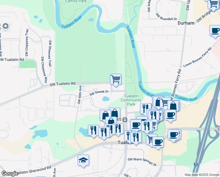 map of restaurants, bars, coffee shops, grocery stores, and more near 8650 Southwest Cherokee Street in Tualatin