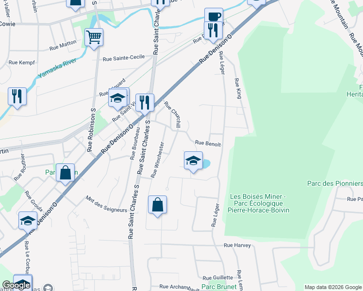 map of restaurants, bars, coffee shops, grocery stores, and more near 435 Rue Duchesneau in Granby
