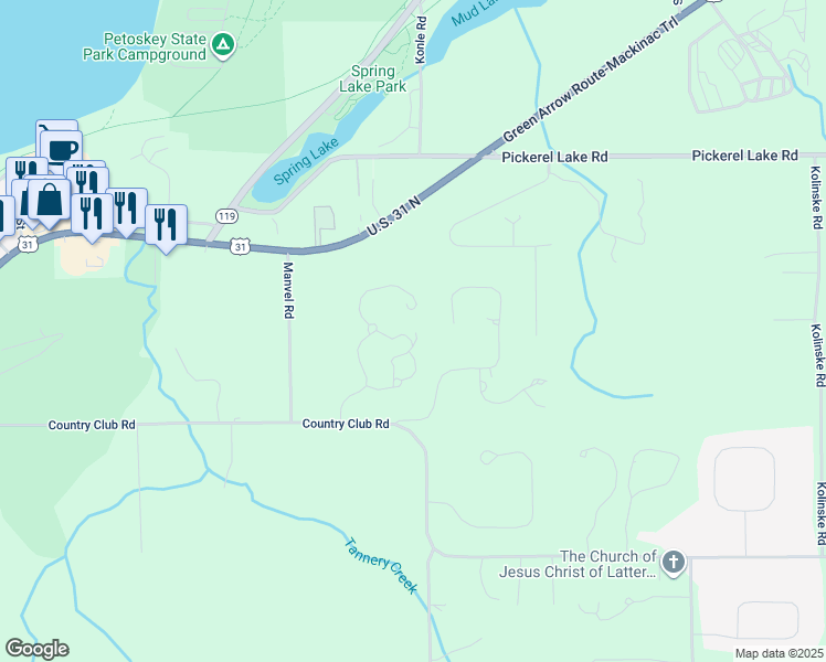 map of restaurants, bars, coffee shops, grocery stores, and more near 1110 Grand Ridge in Petoskey