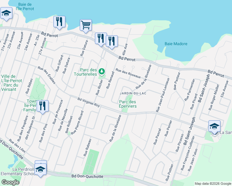 map of restaurants, bars, coffee shops, grocery stores, and more near 77 Rue de la Rhapsodie in Notre-Dame-de-l'Île-Perrot